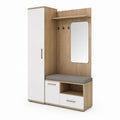 Ensemble meuble d'entrée avec armoire miroir banc et rangements chêne clair blanc 180 x 120 x 40 cm