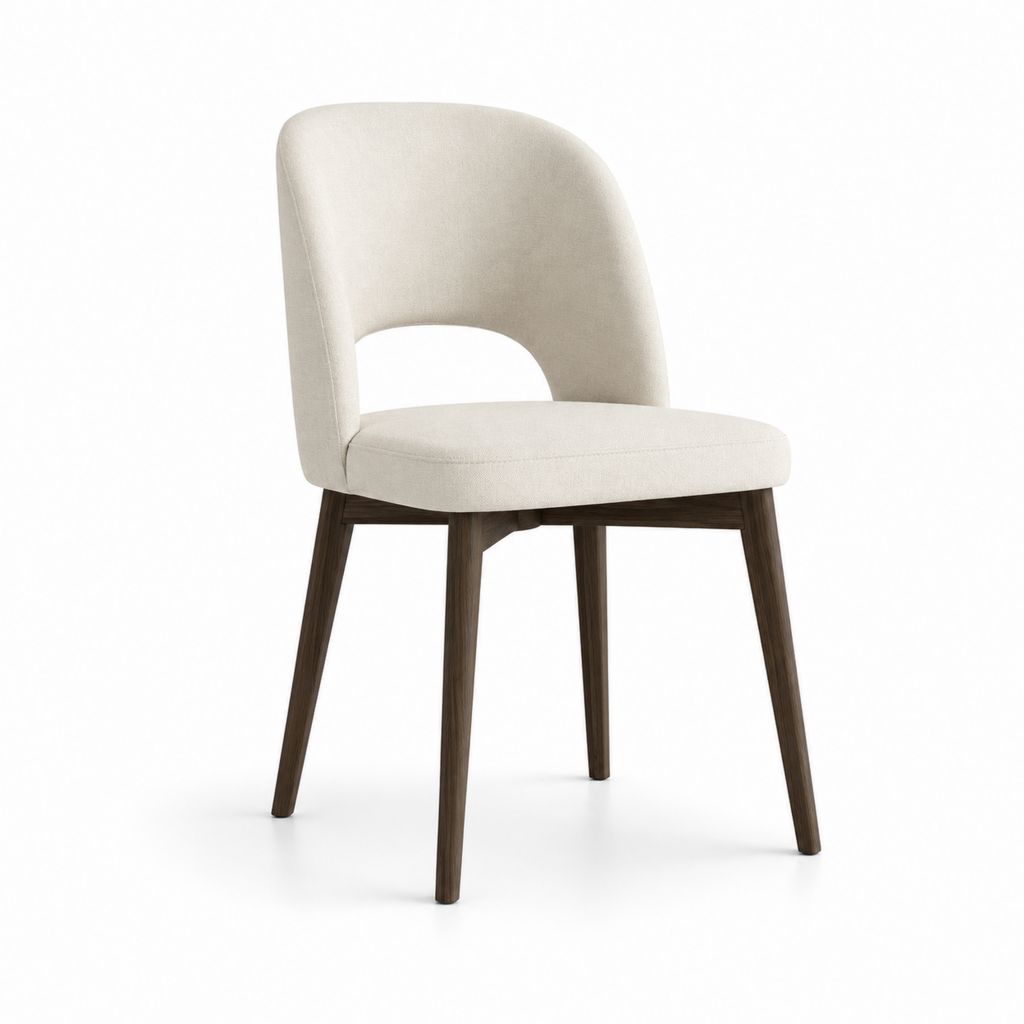 Chaise de salle à manger beige en polyester avec pieds en hévéa massif 52 x 58 x 80 cm