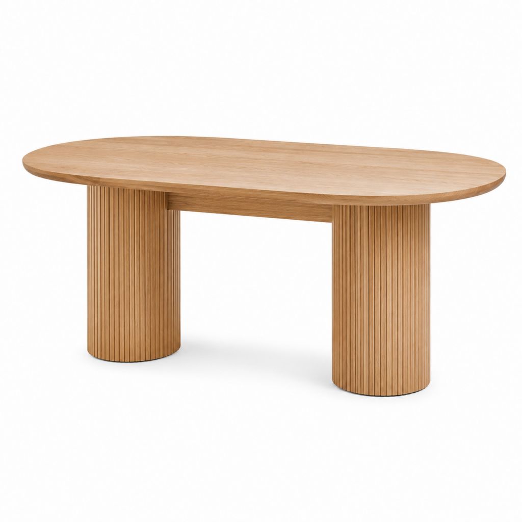 Table à manger ovale chêne naturel en MDF plaqué chêne 180 x 100 x 75 cm