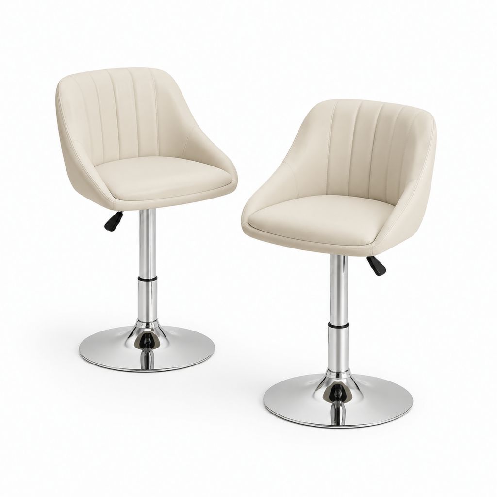 Lot de 2 chaises de salle à manger pivotantes réglables crème en similicuir PU et acier chromé 48 x 52 x 83-104 cm