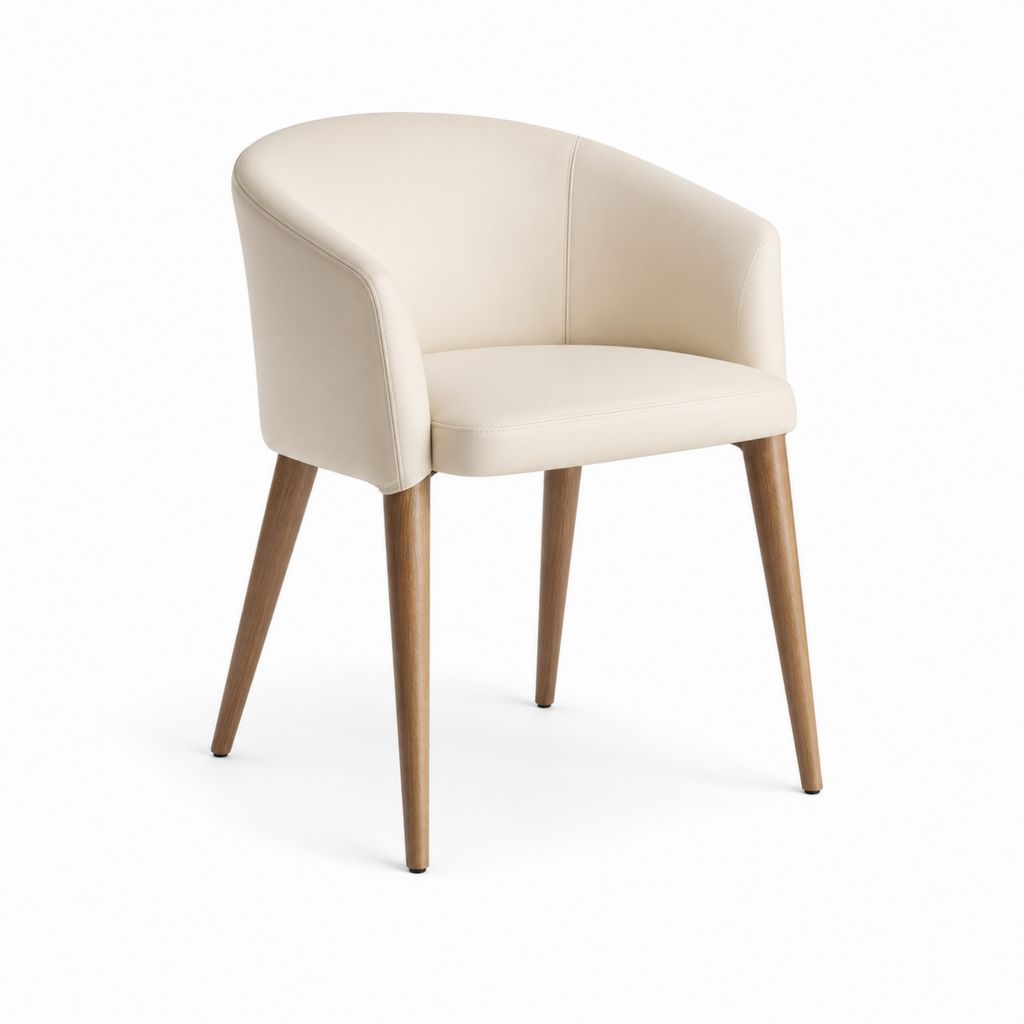 Chaise de salle à manger avec accoudoirs beige en cuir synthétique PU pieds en bois massif 58 x 60 x 82 cm