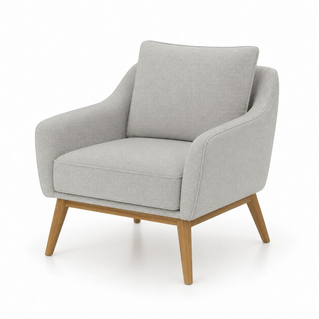 Fauteuil de salon gris en polyester avec pieds en bois massif 75 x 80 x 85 cm