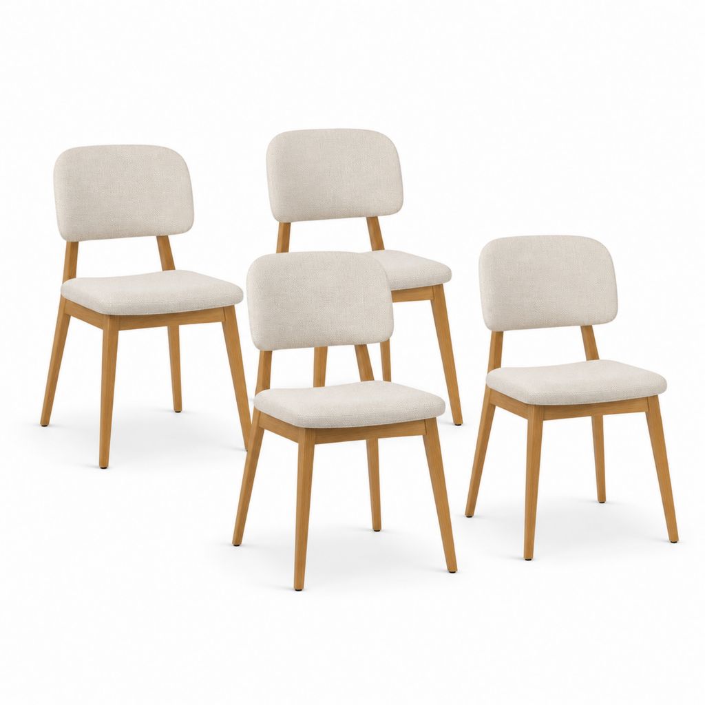 Lot de 4 chaises de salle à manger beige en polyester et bois massif d'hévéa 48 x 55 x 82 cm