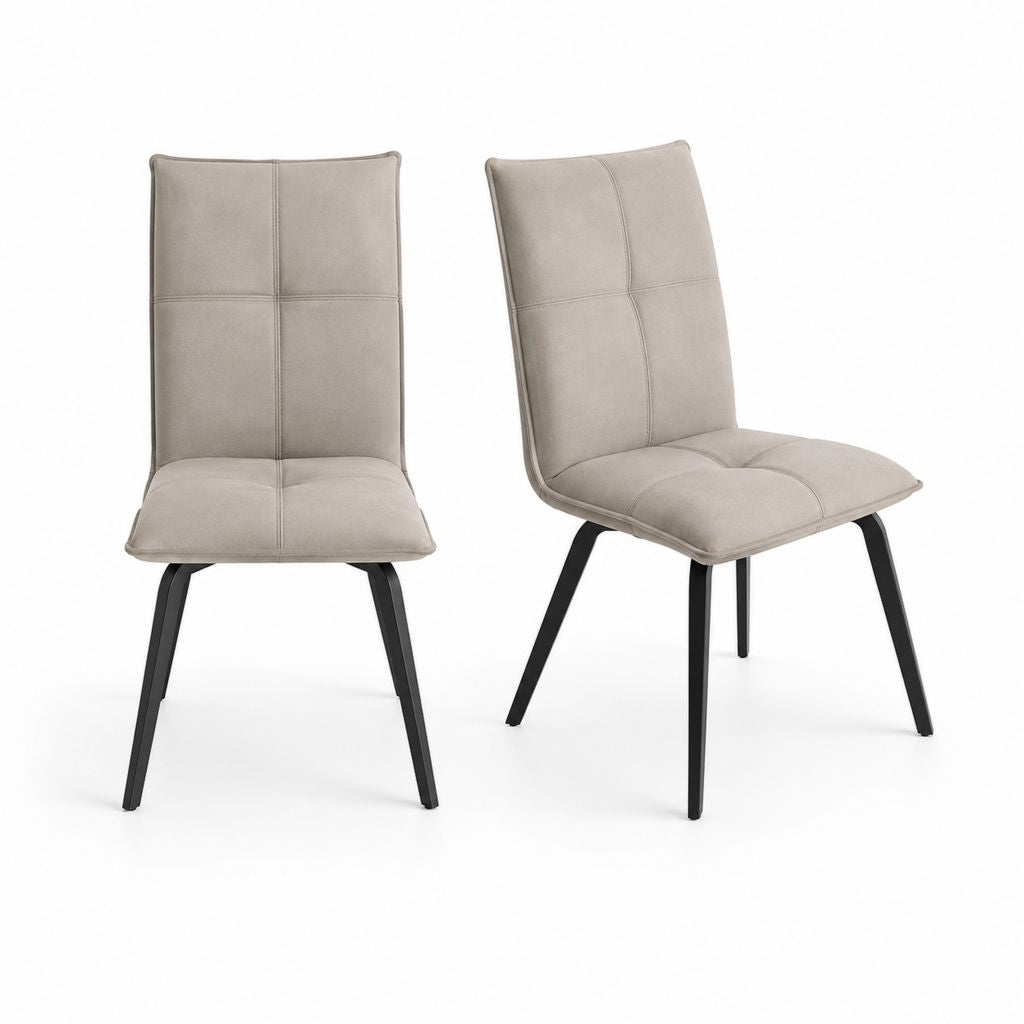 Lot de 2 chaises de salle à manger gris taupe en microfibre polyester avec piètement en acier 43 x 55 x 98 cm