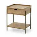 Table d’appoint avec tiroir chêne clair et acier vert kaki 45 x 40 x 60 cm