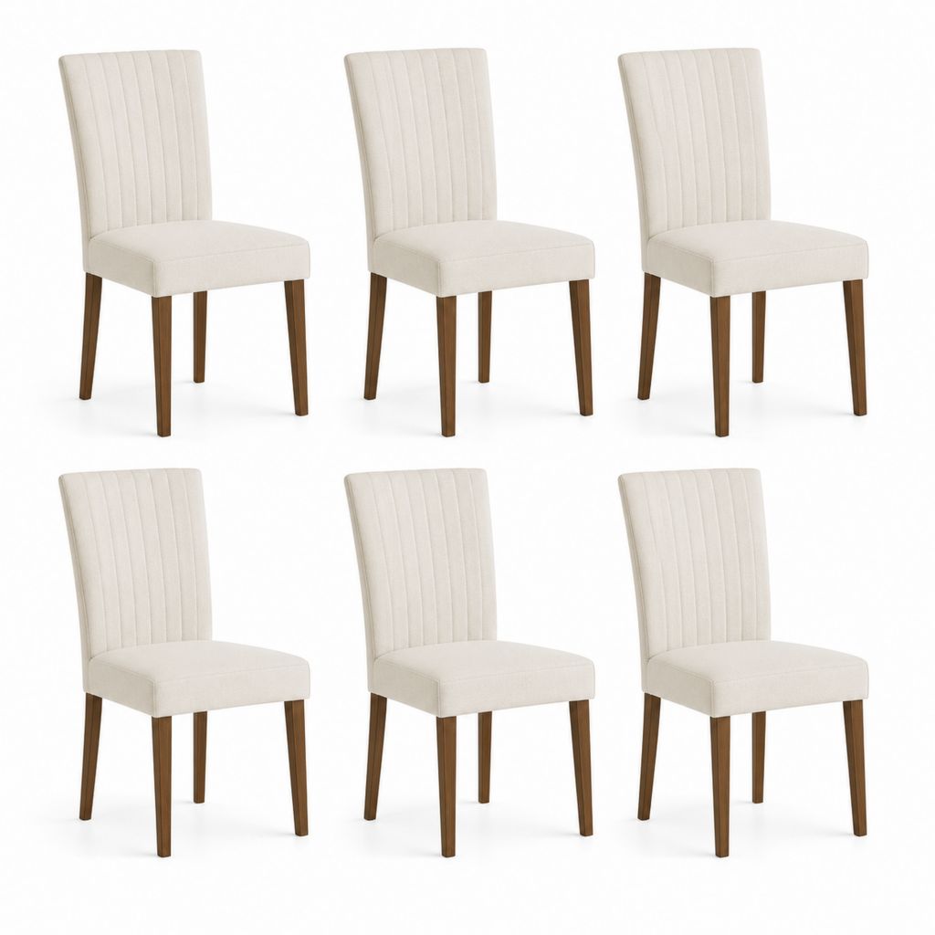Lot de 6 chaises de salle à manger crème en polyester avec pieds en bois massif 43 x 55 x 96 cm