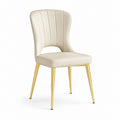 Chaise de salle à manger beige en cuir synthétique PU avec dossier arrondi pieds en acier doré 48 x 57 x 91 cm