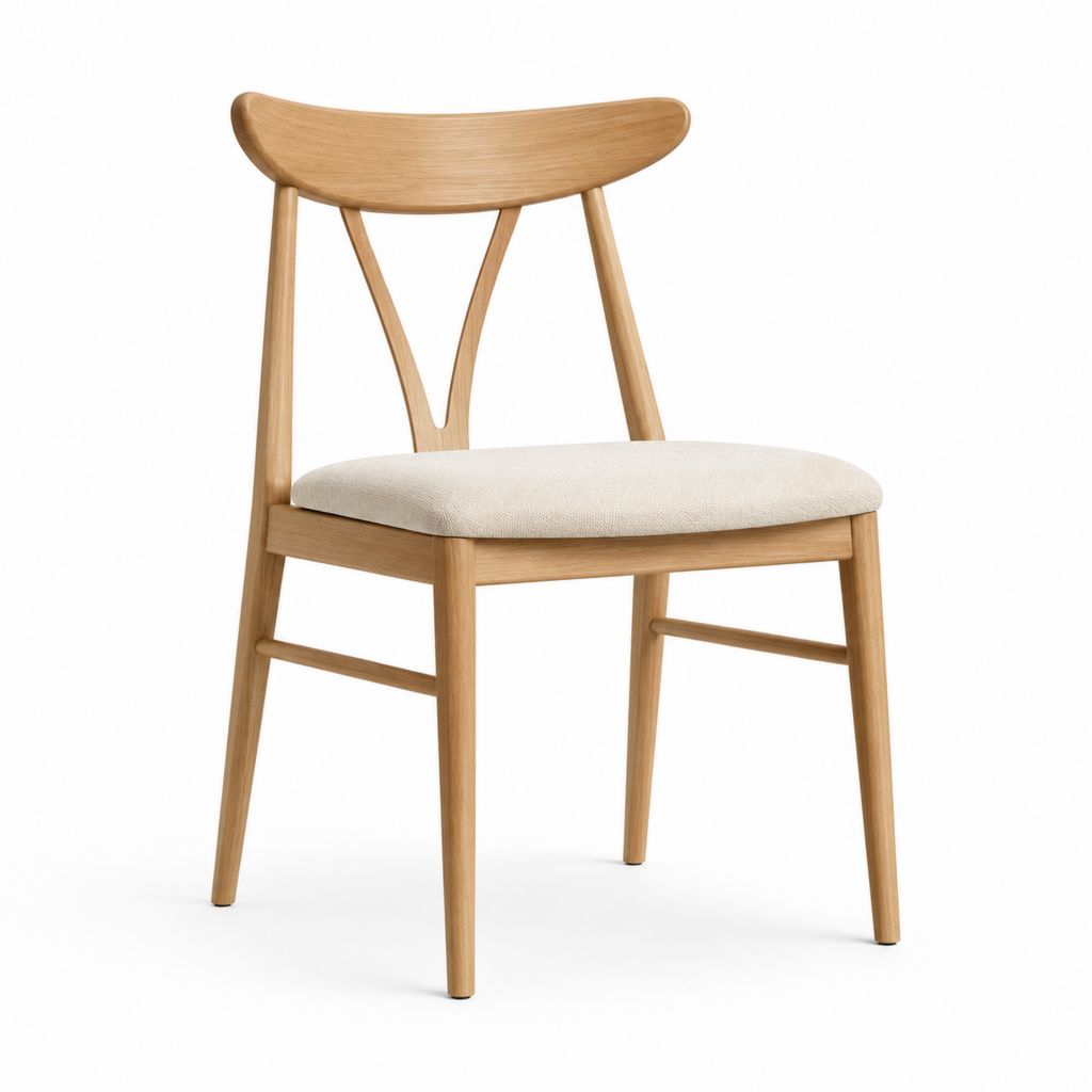 Chaise de salle à manger en chêne massif naturel avec assise rembourrée beige dossier incurvé 50 x 54 x 78 cm