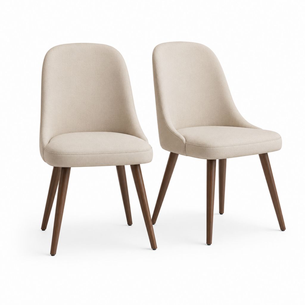 Lot de 2 chaises de salle à manger beige en polyester avec pieds en bois d'hévéa 46 x 56 x 86 cm