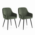 Lot de 2 chaises de salle à manger vert foncé en polyester effet velours avec accoudoirs et pieds en acier 58 x 61 x 83 cm