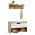Ensemble meuble d'entrée avec banc à chaussures et porte-manteaux mural chêne clair blanc 100 x 35 x 48 cm