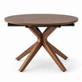Table à manger ronde extensible noyer en MDF plaqué noyer et acier 120-160 cm x 75 cm