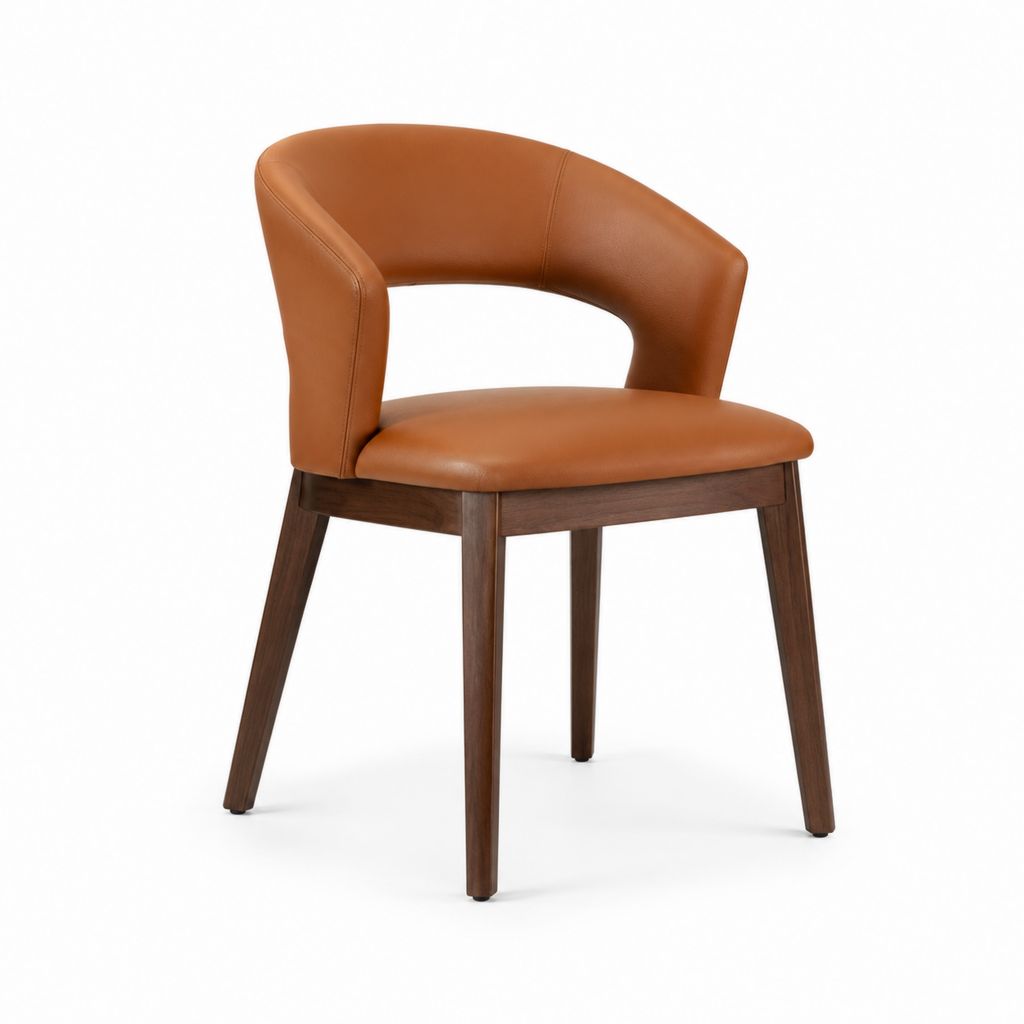 Chaise de salle à manger avec accoudoirs cognac en similicuir PU et bois massif 56 x 57 x 79 cm