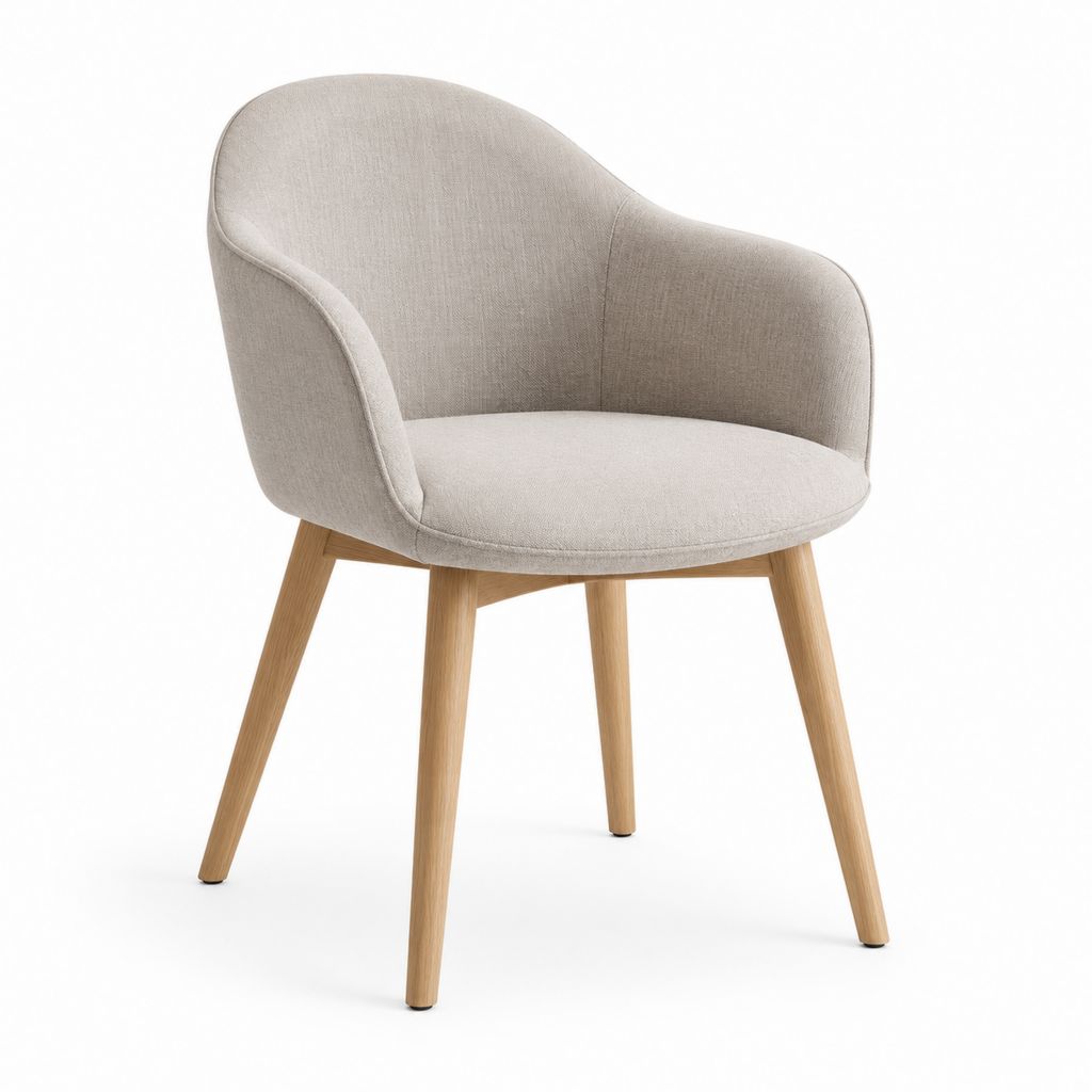 Chaise de salle à manger avec accoudoirs beige en polyester et hêtre massif 58 x 60 x 80 cm