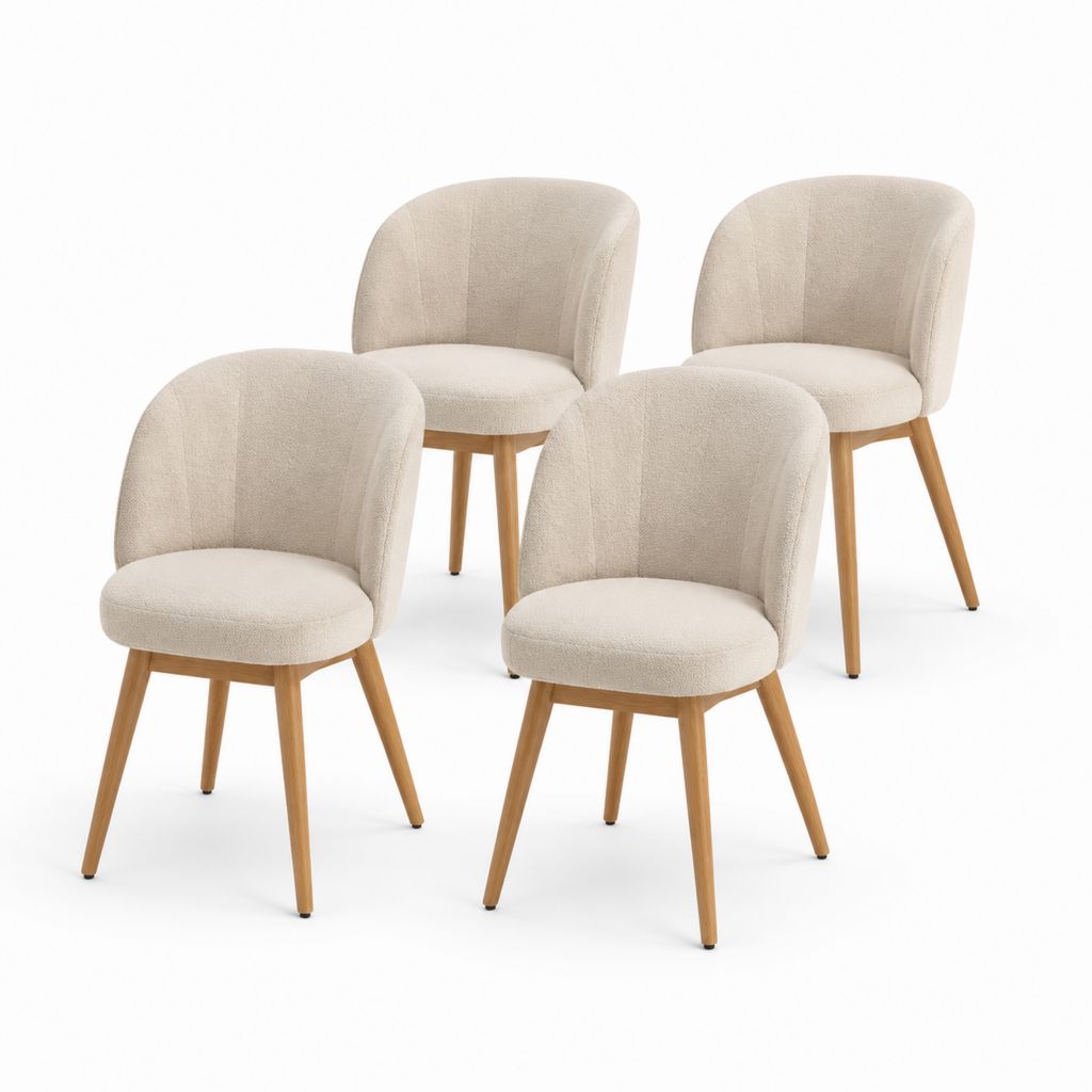 Lot de 4 chaises de salle à manger beige en polyester et bois d'hévéa 52 x 57 x 82 cm