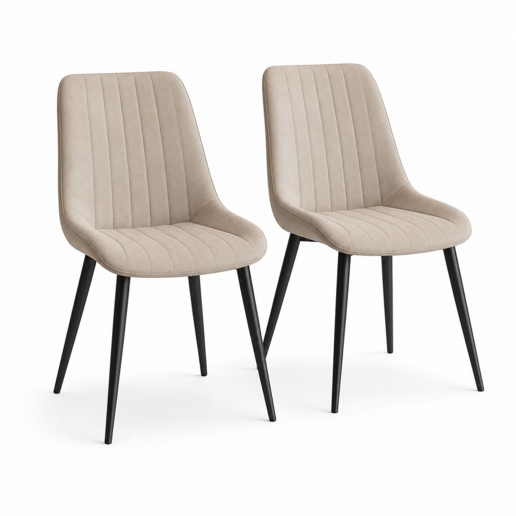 Lot de 2 chaises de salle à manger beige en polyester effet daim avec pieds en acier 46 x 58 x 86 cm