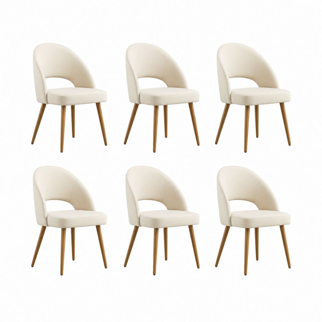 Lot de 6 chaises de salle à manger beige en similicuir PU avec pieds en bois massif 56 x 55 x 79 cm