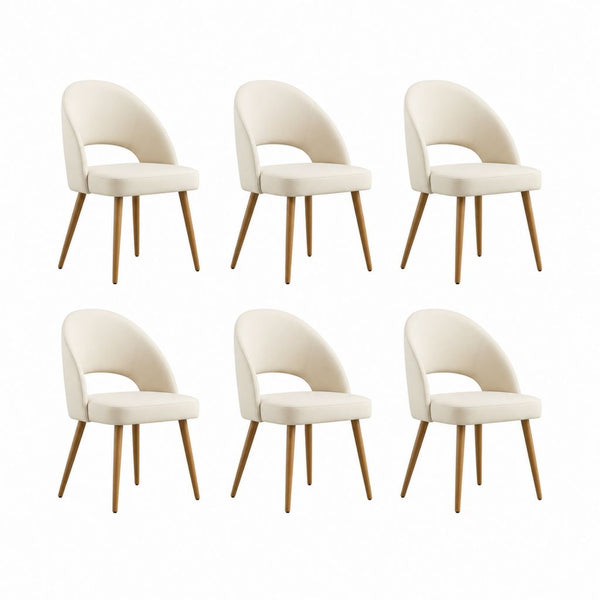 Lot de 6 chaises de salle à manger beige en similicuir PU avec pieds en bois massif 56 x 55 x 79 cm