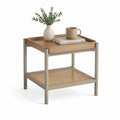 Table d'appoint rectangulaire beige en MDF plaqué chêne et cannage de rotin 55 x 45 x 55 cm