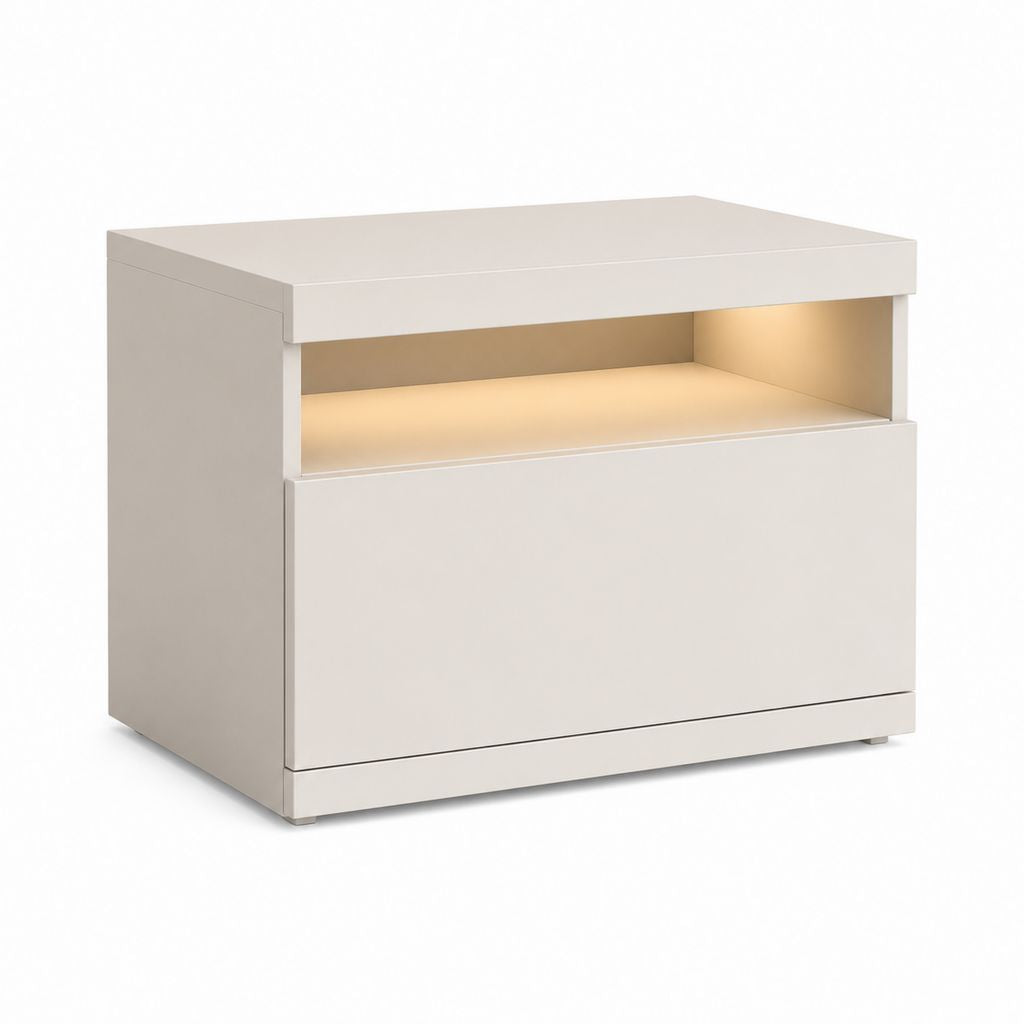 Table de chevet rectangulaire blanc cassé en MDF avec éclairage LED 60 x 40 x 50 cm
