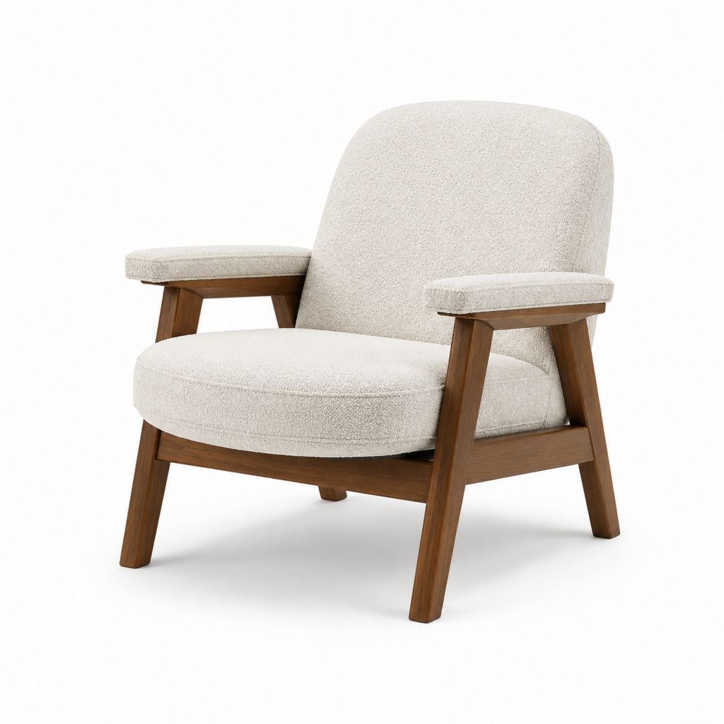 Fauteuil de salon beige en polyester bouclé avec structure en bois massif 75 x 78 x 82 cm